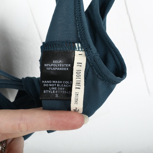 By Together Dark Blue Green Tie Front Bralette - Picture 5 of 8